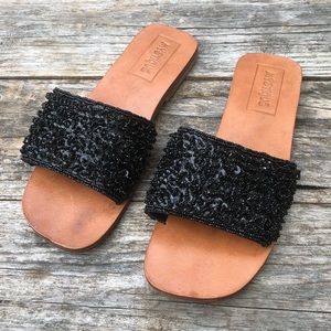 Mystique Black Beaded Sequin Slides